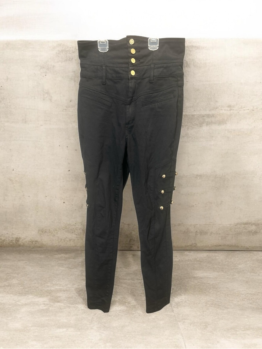 Unbranded Black High Waisted Skinny Sample Pants Gold Military Buttons Size 4